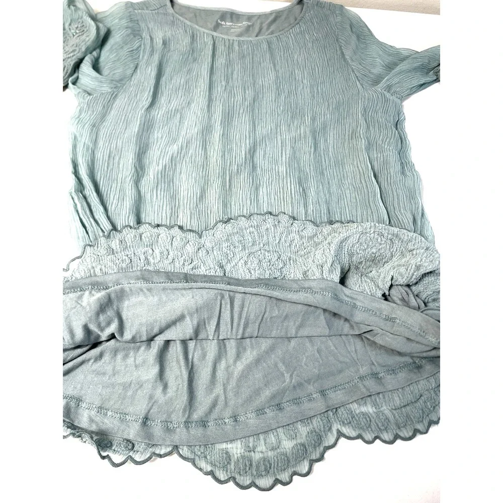 Soft Surroundings Medium‎ Silk Tunic Top Beach Vacation Blue Coral Shirt